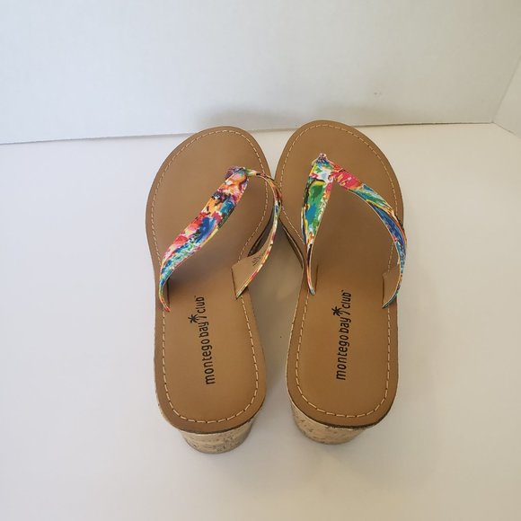 Montego Bay Club Cork Wedge Thong Flip Flop Floral Sandal Women's Size US 8 - Picture 5 of 5